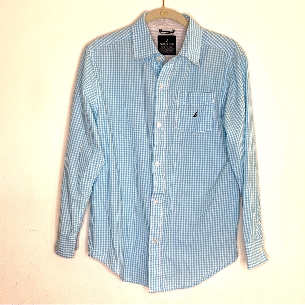 NAUTICA blue/white button-up shirt (Boys 14-16)